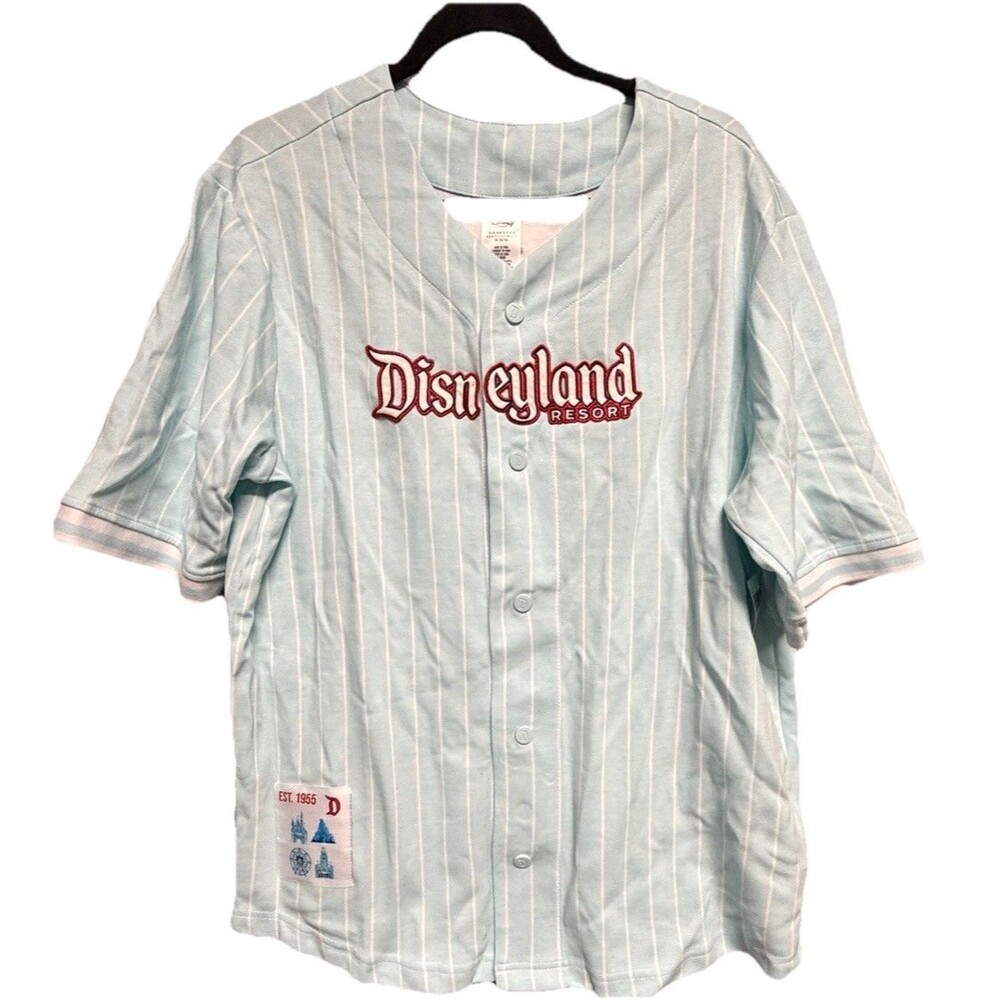 Disneyland Baseball Jersey Happiest Place On Earth Adult M Pinstripe Blue New